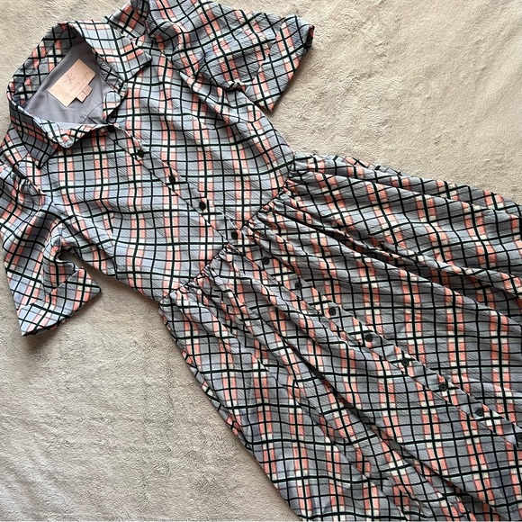 Gal Meets Glam Dresses & Skirts - Gal Meets Glam Collection Colette Button Crepe Pastel Plaid Maxi Shirt Dress